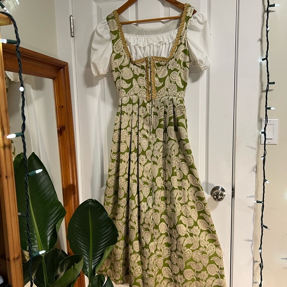 Vintage Dresses & Skirts - Authentic Green and Gold Dirndl Dress Gown and blouse